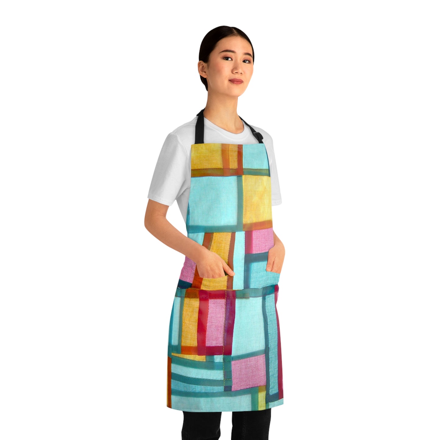 Watercolor Squares Apron with Pockets! (AOP)