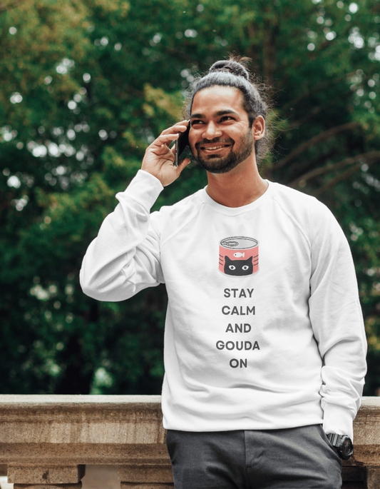 Stay Calm and Gouda On Cat Lover Long Sleeve Tee